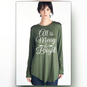 Festive Christmas Green Long Sleeve Shirt All is Merry and Bright